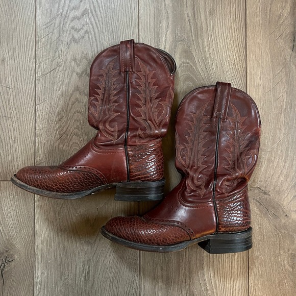 Tony Lama Shoes - Vintage Tony Lama Brown Leather Cowboy Western Boots Womens Shoes Size 6B